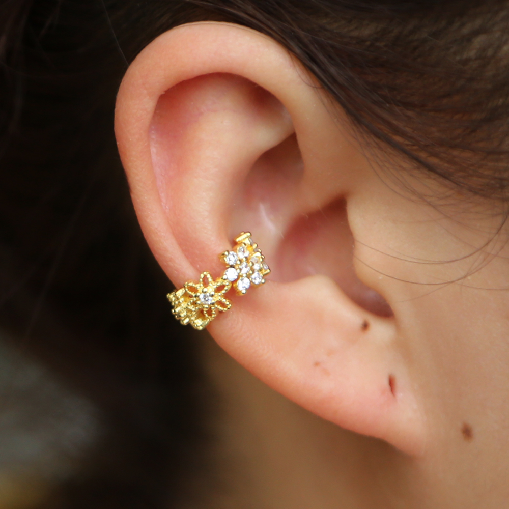 1 piece flower cuff earring clip earrings for women girl 2019 spring new design cz daisy flowers fit pandora jewelry 925 silver