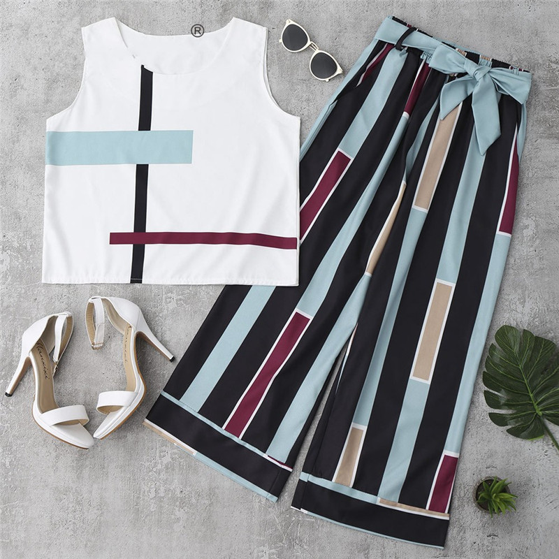 2018 Women Casual Striped Two Piece Set Women Summer Sleeveless Elegant Tank Top Office Lady Work Wide Leg Pants Chiffon Suit, Blue
2018 Women Casual Striped Two Piece Set Women Summer Sleeveless Elegant Tank Top Office Lady Work Wide Leg Pants Chiffon Suit, Blue
