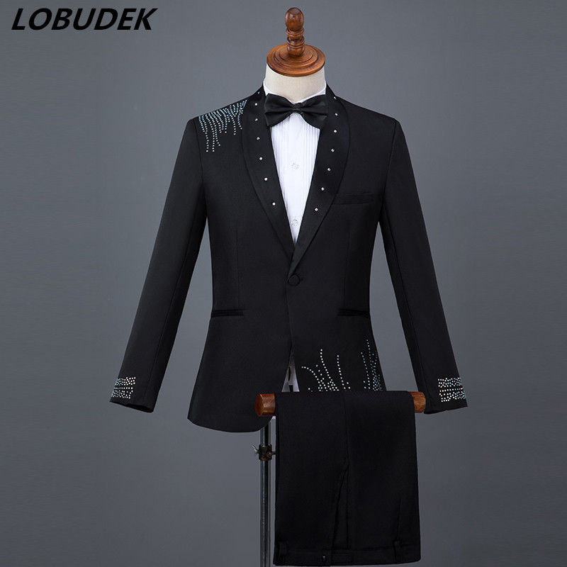 Adult Men's Suits Wedding Dress Bling Crystals White Blue Blazers Performance Costume singer Chorus stage outfit Prom Compere Master show costumes, Black
Adult Men's Suits Wedding Dress Bling Crystals White Blue Blazers Performance Costume singer Chorus stage outfit Prom Compere Master show costumes, Black