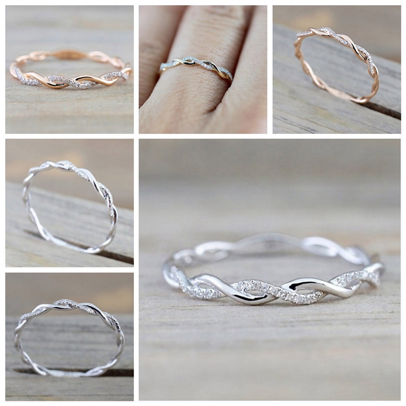 Band Rings Wedding Jewelry Style Round Diamond For Women Thin Rose Gold Color Twist Rope Stacking In Stainless Steel1