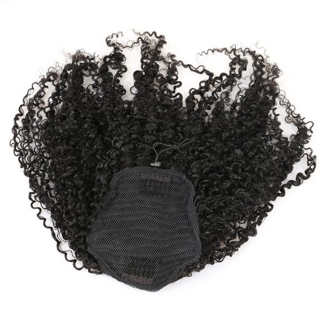Drawstring human hair pony tail hairpieces afro kinky curly ponytail brazilian virgin hair 120g natural black for black women