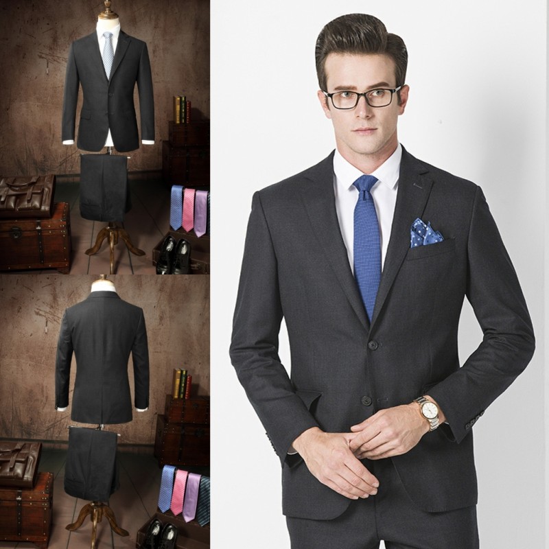 Custom Made Men Suits Dark Grey Groom Tuxedos Slim Fit Bridegroom Formal Wear Best Mens Suit For Weddings (Jacket+Pants)