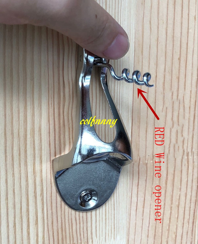 5pcs/lot Free shipping 2 in 1 Retro Metal Wall Mount Red Wine Bottle opener + beer bottle openers with screws Bar tools