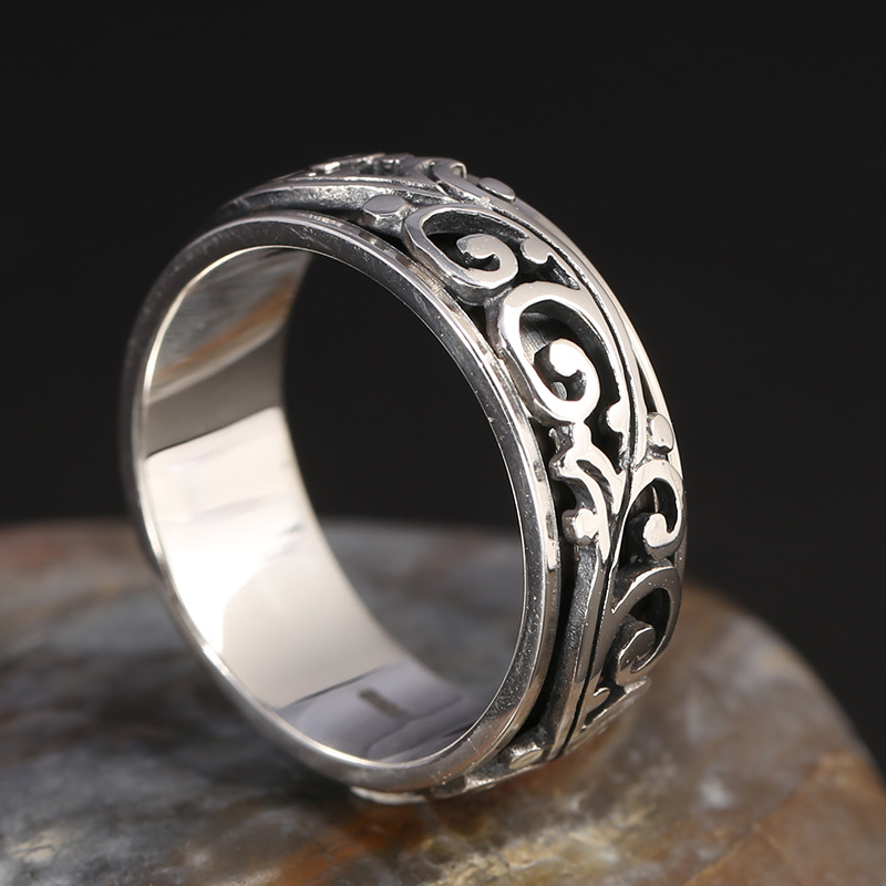 Brand new 925 sterling silver American Europe vintage jewelry scroll and paved vine design rotational hand-made rings for men and women