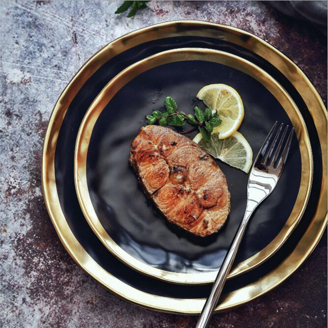 8"/10" Dinner food plate gold inlay round dishes luxury plates handwork tray food dish dinnerware kitchen rice plate black Wedding Supplies
8"/10" Dinner food plate gold inlay round dishes luxury plates handwork tray food dish dinnerware kitchen rice plate black Wedding Supplies