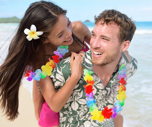 Hawaiian rainbow flower Leis artificial flower beach garland Necklace Luau Party gay pride 40 inches multi colour