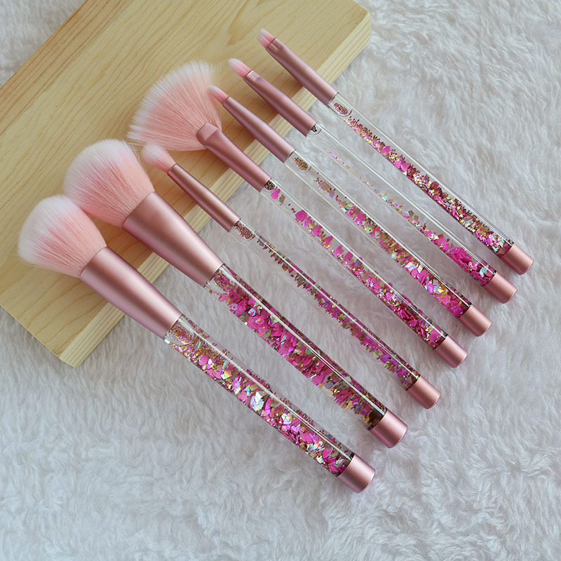 Professional Makeup brushes 7pcs set crystal liquid quicksand handle / crystal diamond handle makeup tools with PVC bag drop shipping