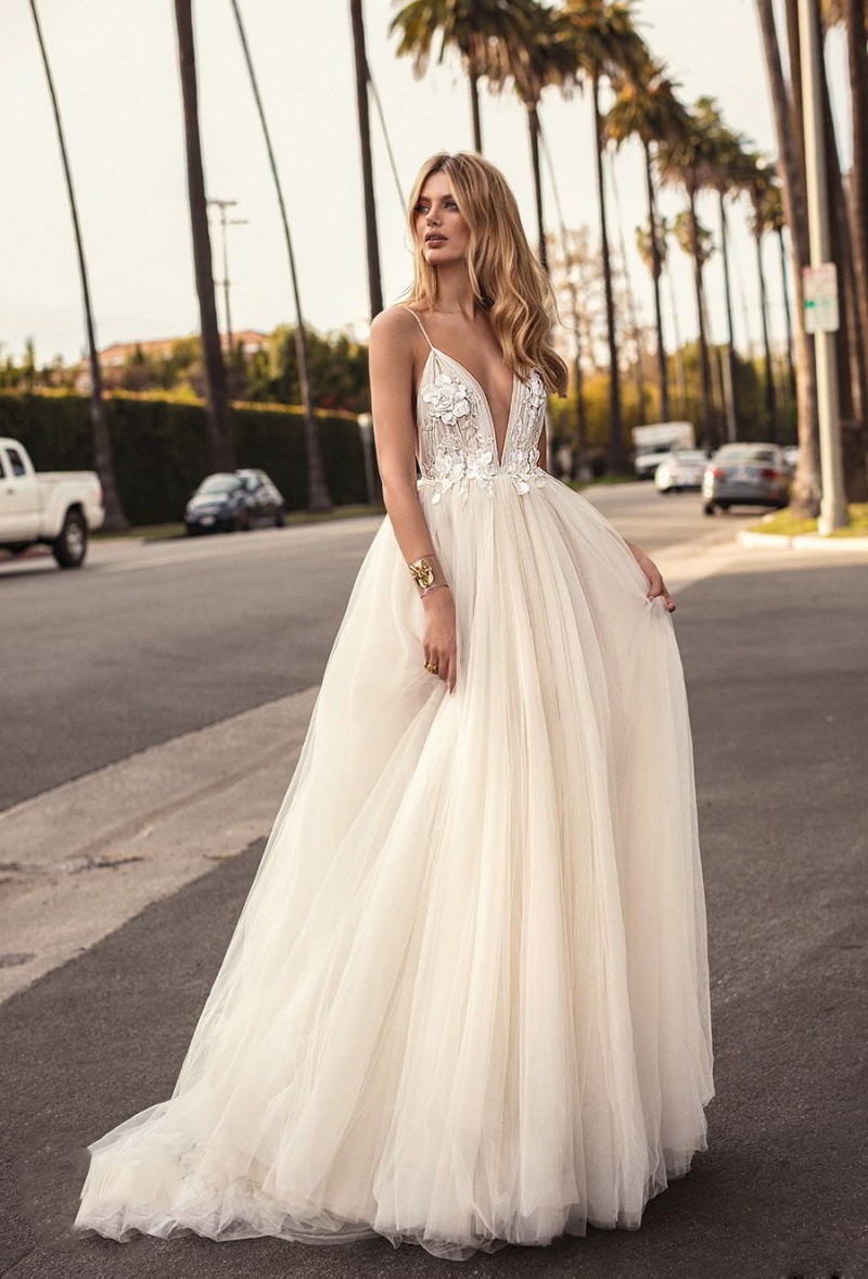 muse by berta beach a line wedding dresses tulle backless lace appliqued bridal gowns sexy spaghetti v neck boho wedding dress