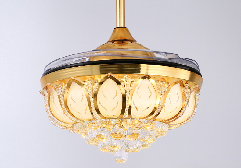 Hot LED Ceiling Invisible Fan Lights Timing Remote Control Warm White Light Pendant Lamp Remote Control Crystal