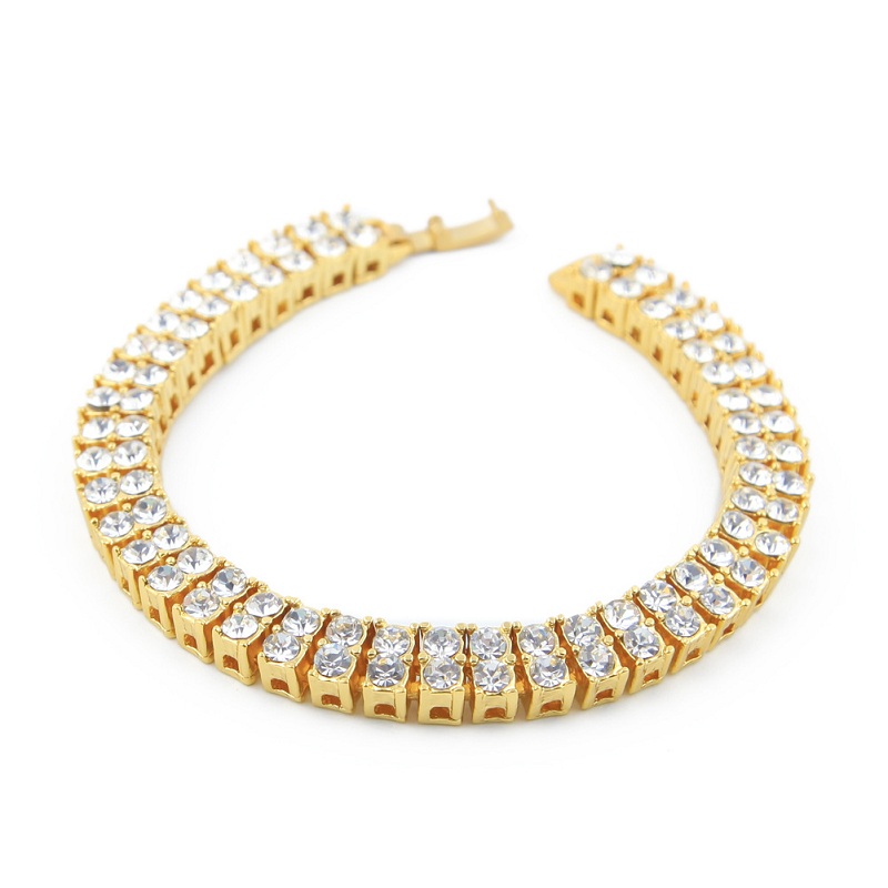Iced Out Chain Bracelet For Mens Gold Plating Double Row Rhinestone Hip Hop Diamond Tennis Bracelets Jewelry