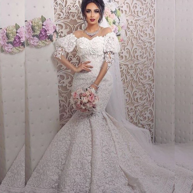 Arabia Plus-Size Mermaid Wedding Dresses Sexy Off Shoulder Applique 3/4 Long Sleeve Vestido De Novia Glamorous Dubai Lace Wedding Dresses, Ivory
Arabia Plus-Size Mermaid Wedding Dresses Sexy Off Shoulder Applique 3/4 Long Sleeve Vestido De Novia Glamorous Dubai Lace Wedding Dresses, Ivory