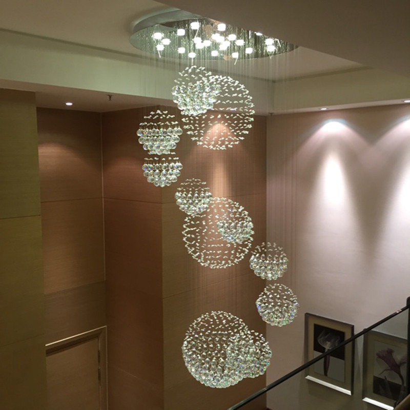 LED Modern Crystal Chandelier Lighting Rain Drop Large Stair Light Fixture with 11 Crystals Sphere Ceiling Lamp 13 GU10 Bulb s