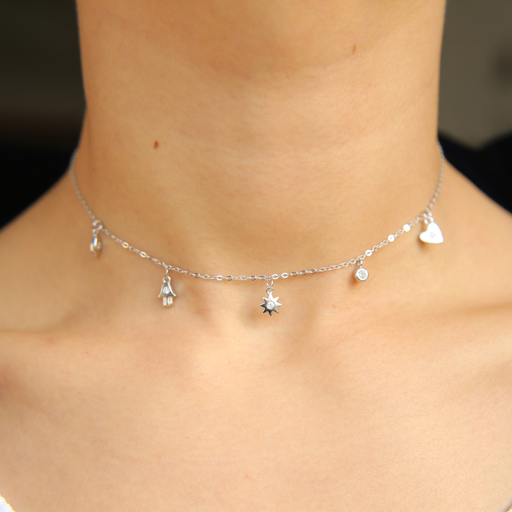 high quality lovely girl women jewelry lucky symbol charm necklace evil eye hamsa hand sun cz drop elegance 925 sterling silver choker
