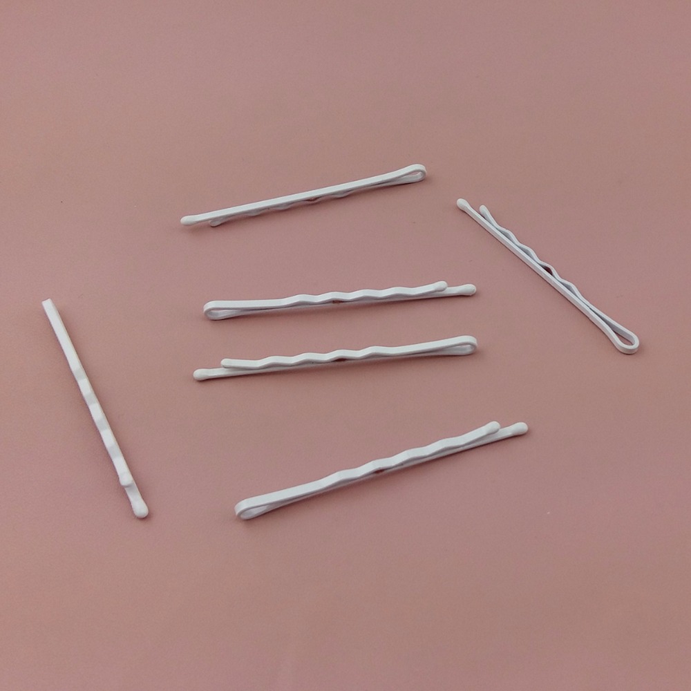 50PCS 2.0mm*5.5cm 2.15" White four waved plain Metal bobby pins hair barrettes with enamel Round tips at nickle free&lead free