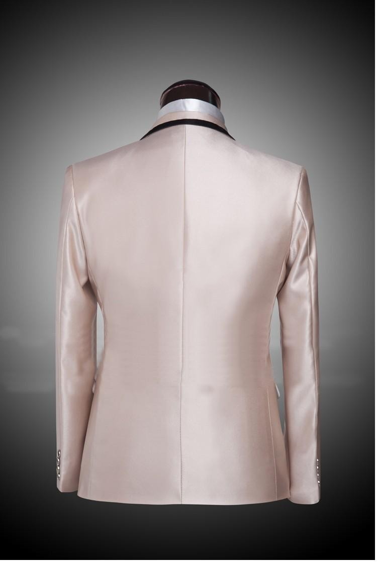 High Quality Champagne Groom Tuxedos Groomsmen Blazer Notch Lapel One Button Men Business Formal Party Prom Suit(Jacket+Pants+Bows Tie) 248