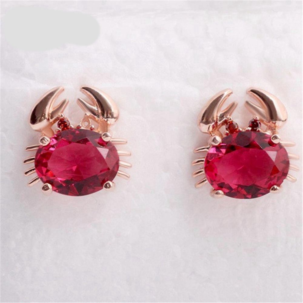 Ruby Amethyst Blue Crystal Stud Earrings Cute Animal Earrings For Women Girls 18k Rose Gold Filled Fashion Jewelry Gift Lovely Earrings