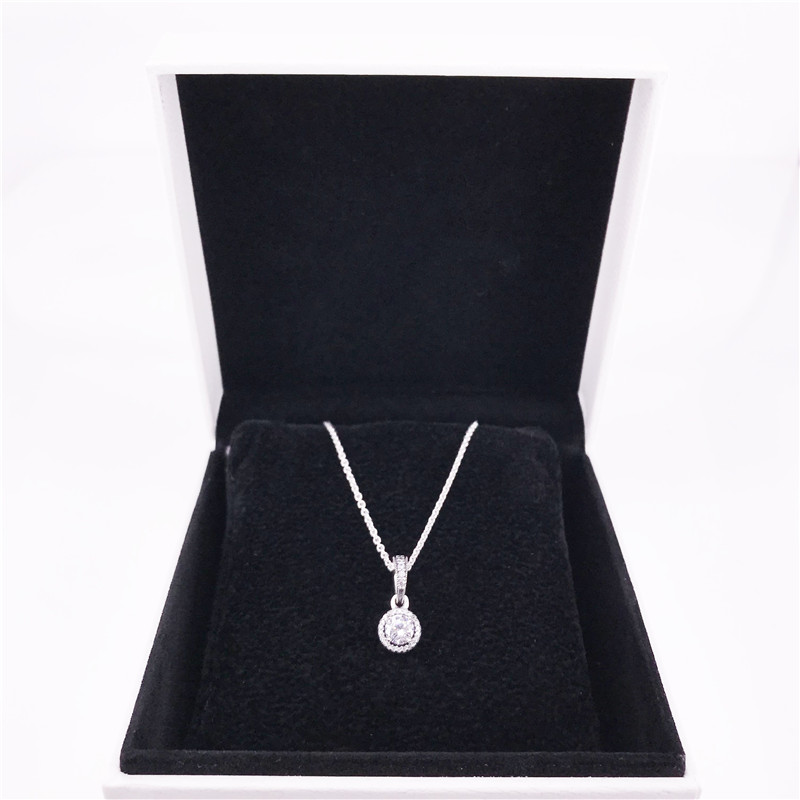 Classic Elegance Pendant necklace Authentic 925 Sterling Silver with clear Cubic zirconia DIY Fine Jewelry Chain necklace