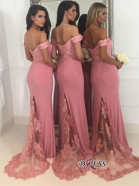 Off The Shoulder Bridesmaid Dresses For Summer Garden Country Weddings Wedding Guest Dress Elegant Lace Appliqued Long Evening Dress Party