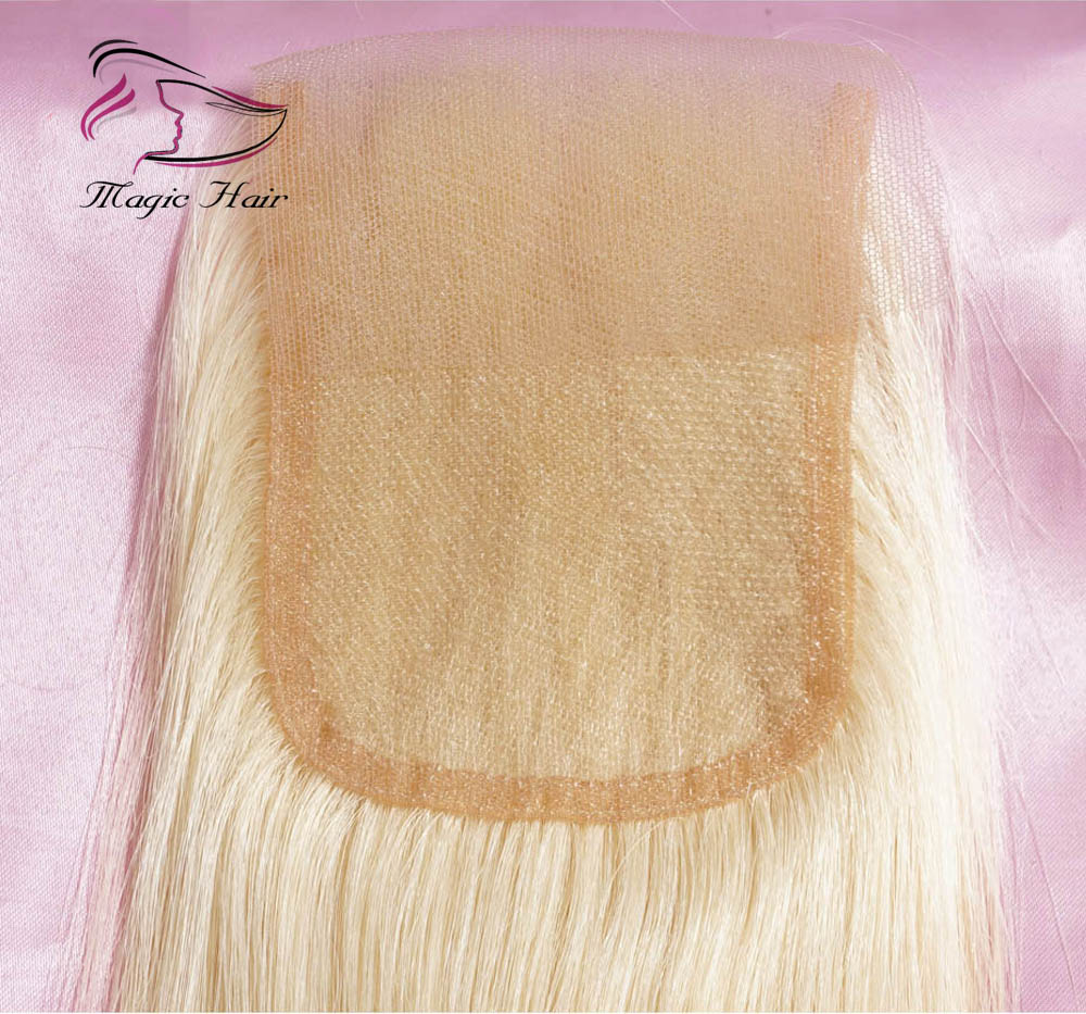 Evermagic 8A 613 Blonde Lace Closure Malaysian Peruvian Brazilian Virgin Human Hair Silky Straight 4*4 Closure Human Hair Extensions