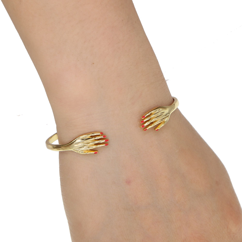 european gold plated open cuff bangle women finger hand shaped unique 2024 new fashion gift women Gold bracelet
