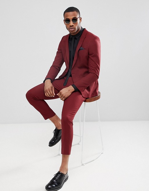 Handsome Bury One Button Mens Suits Slim Fit Back Vent Groomsmen Wedding Tuxedos For Men Blazers Peaked Lapel Prom Suit (Jacket+Pants)