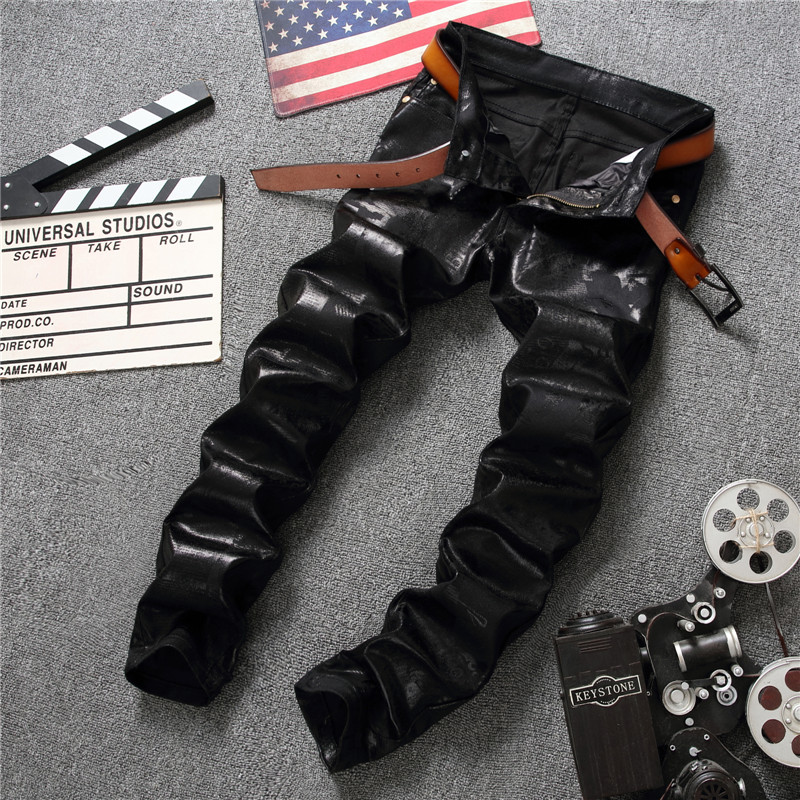 Spring Fashion Brand New PU Leather Black Printed Jeans Men Nightclub Young Men's Micro-stretch Straight Jeans Homme Size 29-38
Spring Fashion Brand New PU Leather Black Printed Jeans Men Nightclub Young Men's Micro-stretch Straight Jeans Homme Size 29-38