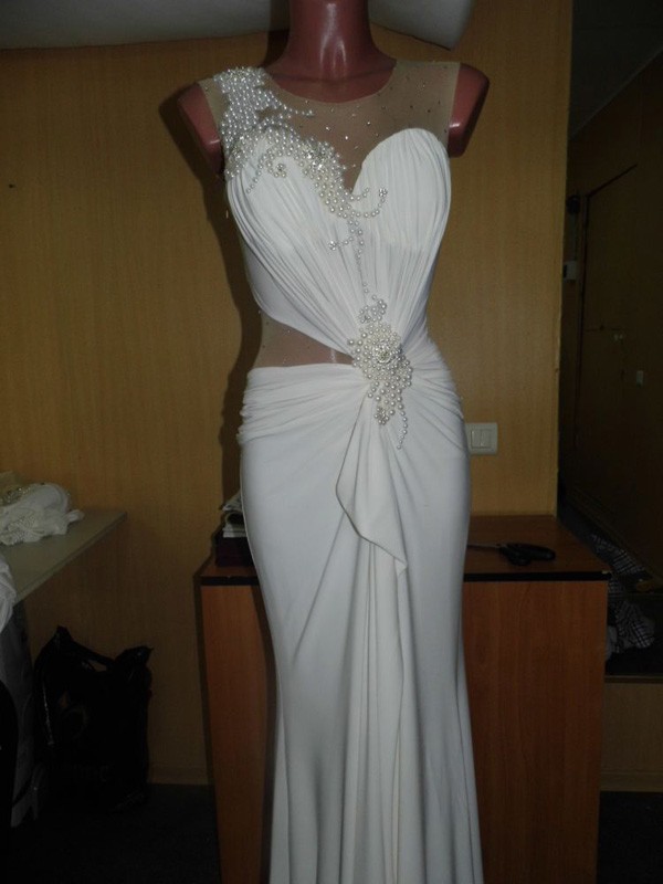 Pageant Ivory Prom Dresses Long Pearls Ruched Mermaid Evening Dresses See Through Cut Out Waist Long Homecoming Gowns Party Dress USA