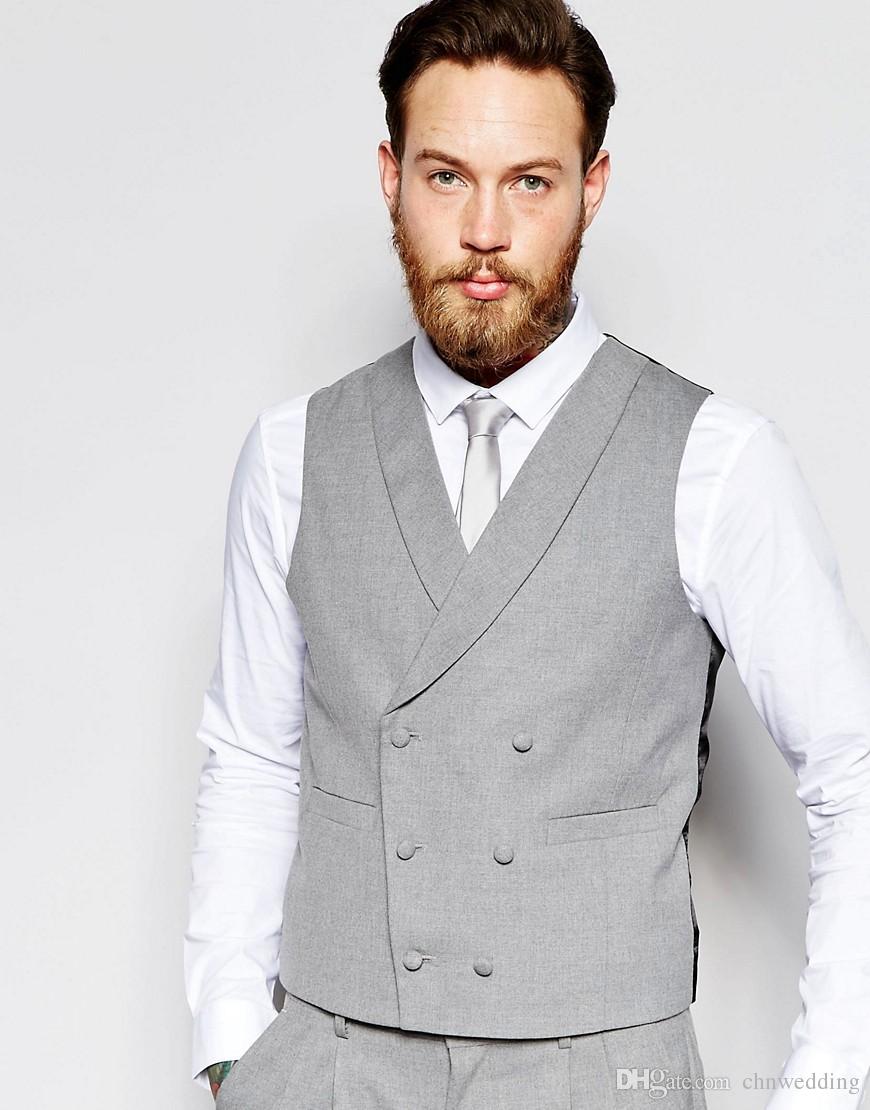 Fashion Men Wedding Tuxedos Light Grey Center Vent 3 Piece Suit Tailcoat Excellent Men Dinner Prom Party Clothes (Jacket+Pants+Tie+Vest) 6