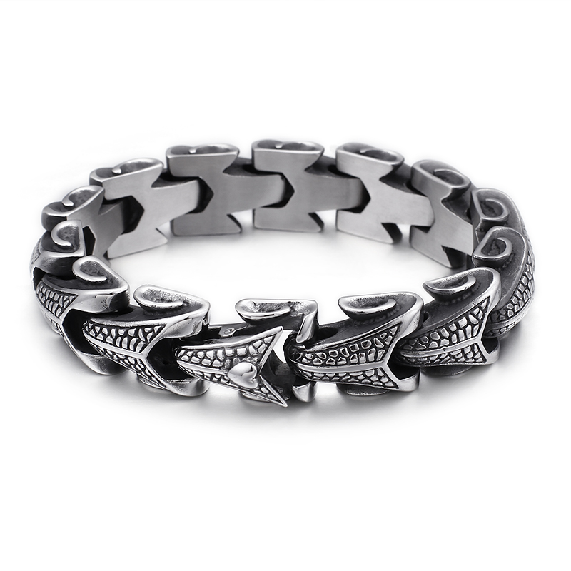 Snake Pattern Stainless Steel Link Chain Bracelet Punk Men's Ancient Silver Thick Heavy Hip Hop Rock Bangle Jewelry
