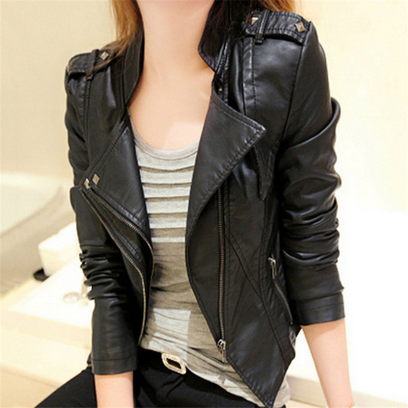 Wholesale- 2017 Autumn Fashion New Street Women's Short Washed PU Leather Jacket Zipper Bright Colors New Ladies Basic Jackets Good Quality