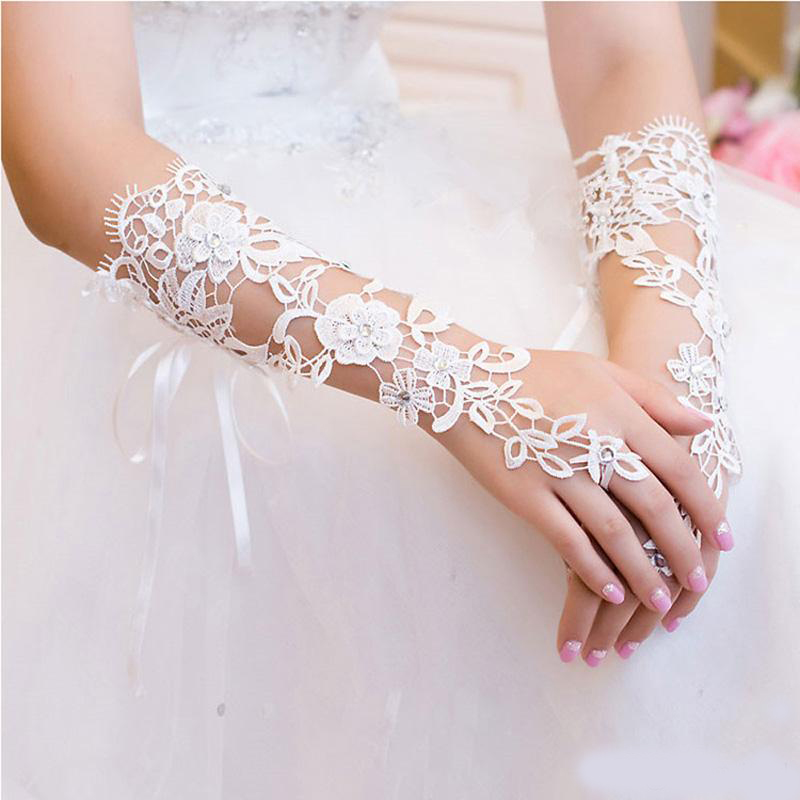 Fashion Lace Bridal Gloves White Long Fingerless Elegant Wedding Accessories Party Gloves Cheap Bridal Lace Glove