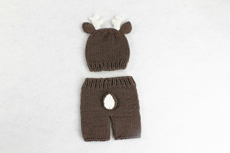 Handmade Crochet Knitted Baby Hat Pants Set Newborn Baby Photo Photography Props For 0-6 Months Christmas Deer Design Costume