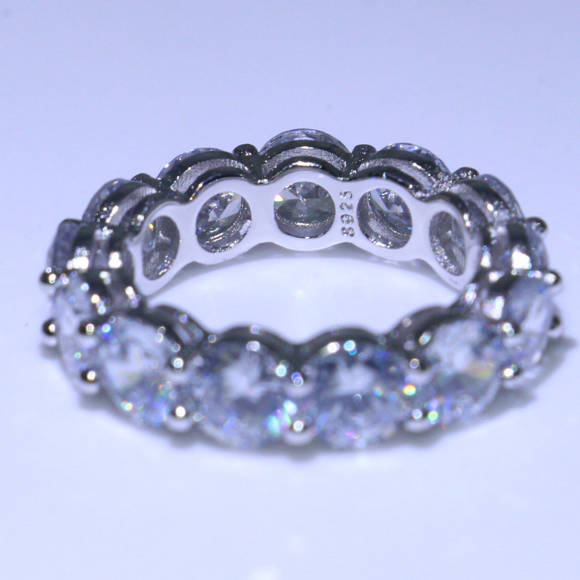 Sterg Sier 6MM Topaz CZ Dia Eternity Women's Ring