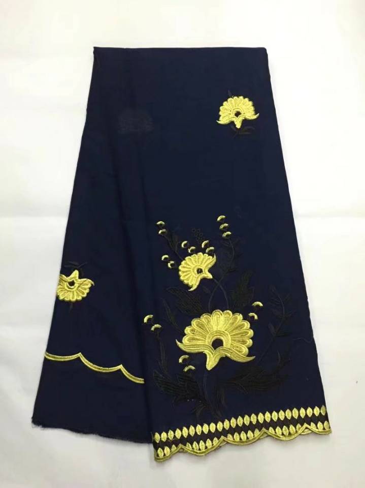 5 Yds / pc le plus populaire tissu de coton africain D.blue et broderie fleur jaune dentelle suisse pour les vêtements JC16-1 voile