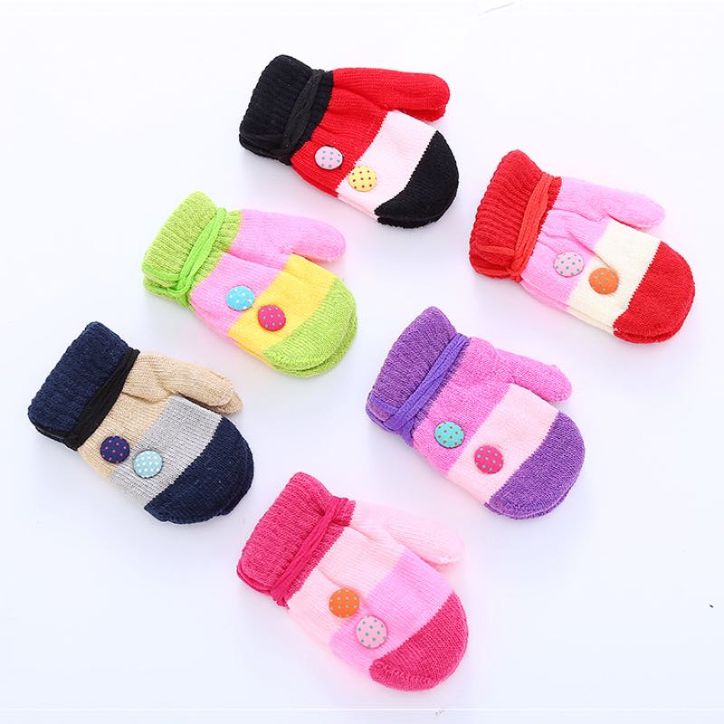 Lovely Baby Colorful Knitted Gloves Ice Cream Rabbit Bear Flower Deer Cute Kids Mitten With Hanging Rope 8 Different Style