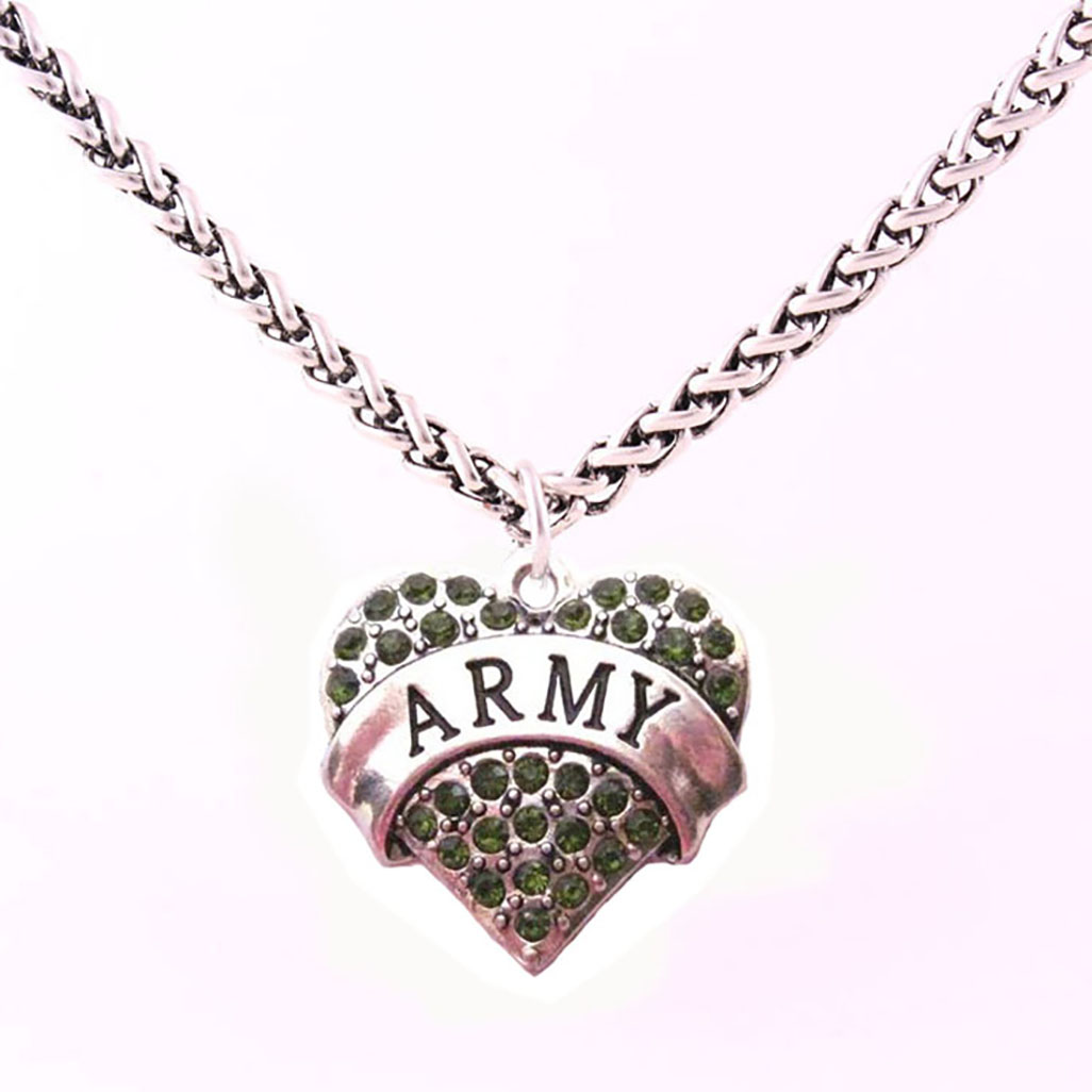Antique Silver Lobster Claw Wheat Link Chain With Large Clasp With Green Crystal ARMY Heart Necklace
Antique Silver Lobster Claw Wheat Link Chain With Large Clasp With Green Crystal ARMY Heart Necklace