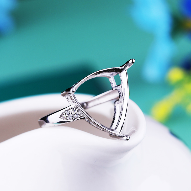 925 Sterling Silver Women Engagement Wedding Ring Crystal 13x13.4mm Triangle Cabochon Semi Mount Ring Setting Wholesale
