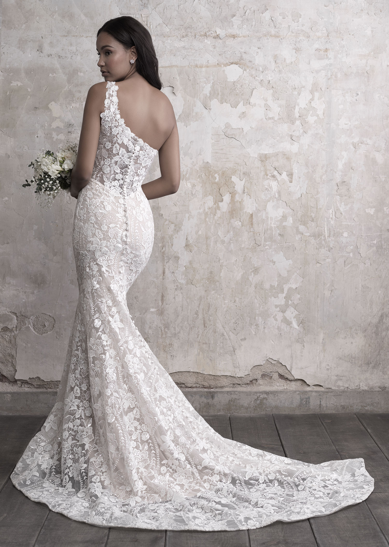 madison james mermaid wedding dresses sexy one shoulder lace vestido de novia backless sweep train plus size wedding dress