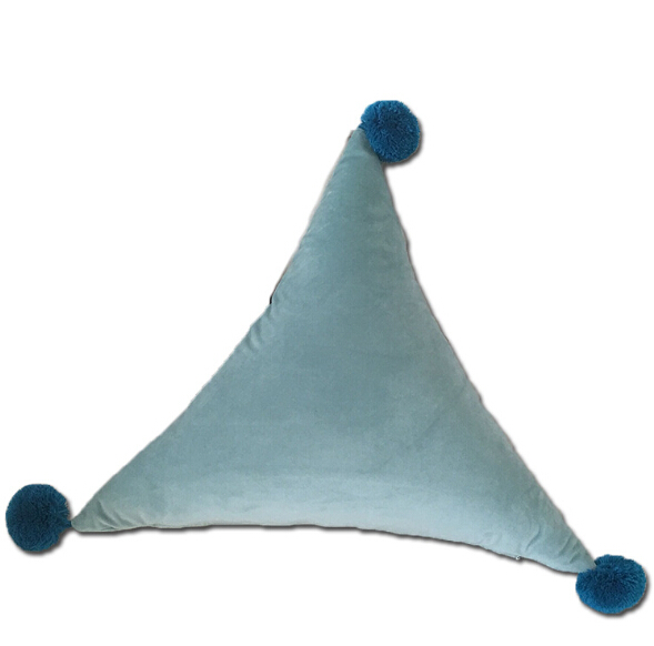 Velvet Cushion Triangle Rectangle Lovely Flush Pompon Ball Cushion Pillow Sofa Car Chair Home Decorative Throw Pillows