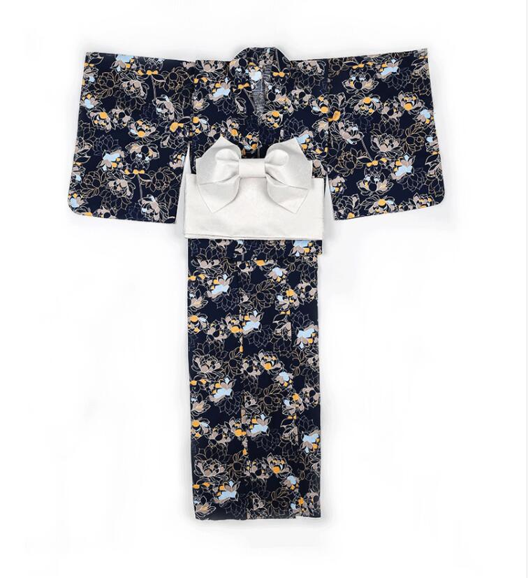 Oriental Asian Traditional Standard Kimono bathrobe Japanese fireworks kimono Pure Cotton Yukata With Obi Flower Vintage Evening Dress