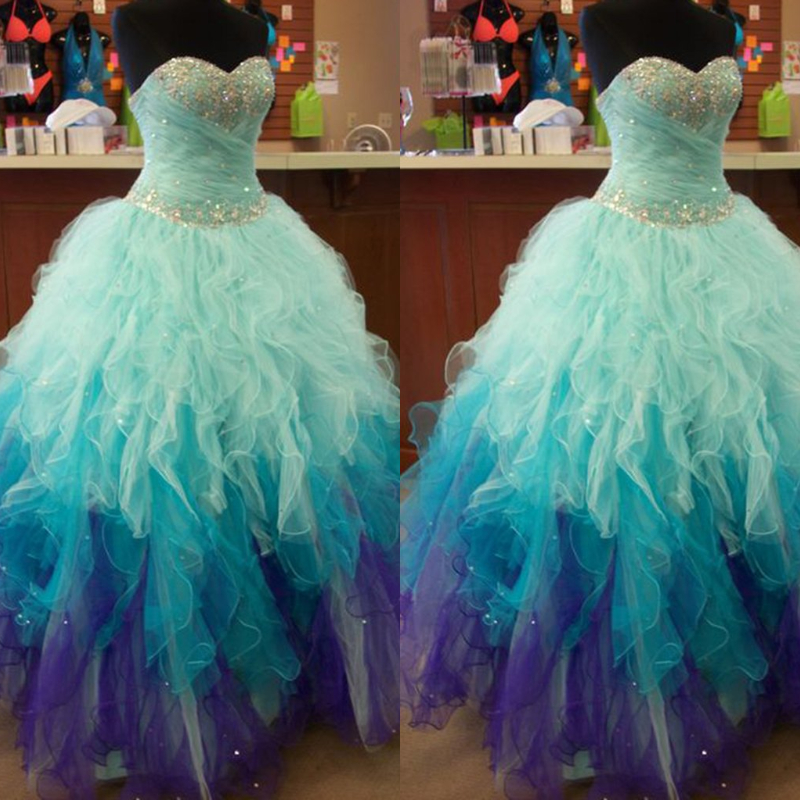 2023 Sweetheart Sequins A Line Long Prom dresses Colorful Quinceanera Dress Puffy Tulle Skirt Teen Girls Beaded Strapless Evening Dresses