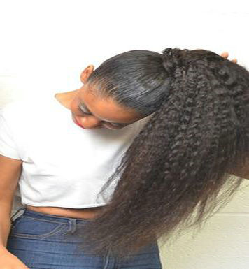 Brazilian Kinky Straight Ponytail Human Hair Natural Color Clip In Hair Extensions Natural Hair Clip Ins Remy