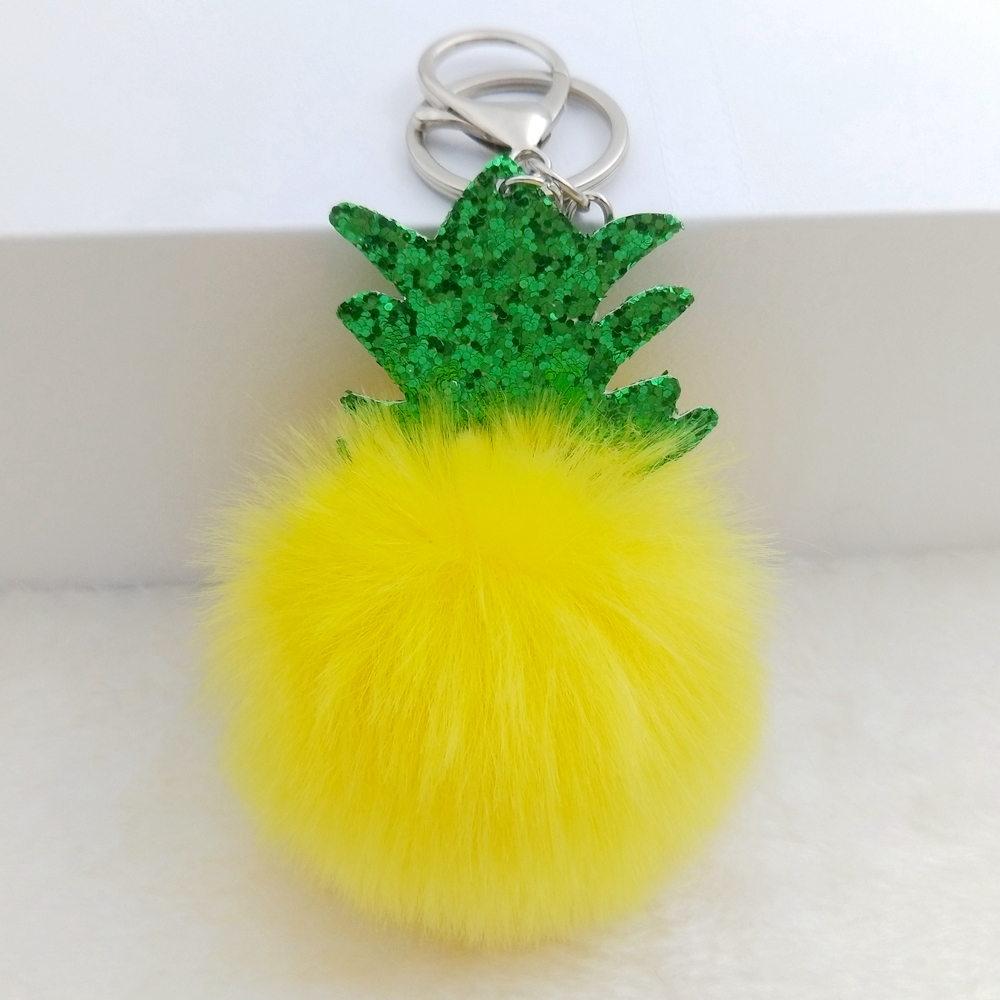 Cute Chaveiro Fruit Pineapple Keychains Pompom Fur Ball Glitter Leaf Sequins Keyring Women Bag Pendant Car Key Chains Holder Diy