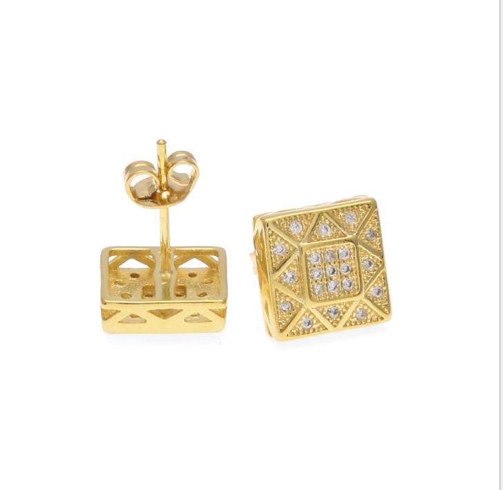 Mens 18k White Gold Plated Crystal Earring Square Fashion Men Jewelry Hip Hop Square Copper Stud Earrings