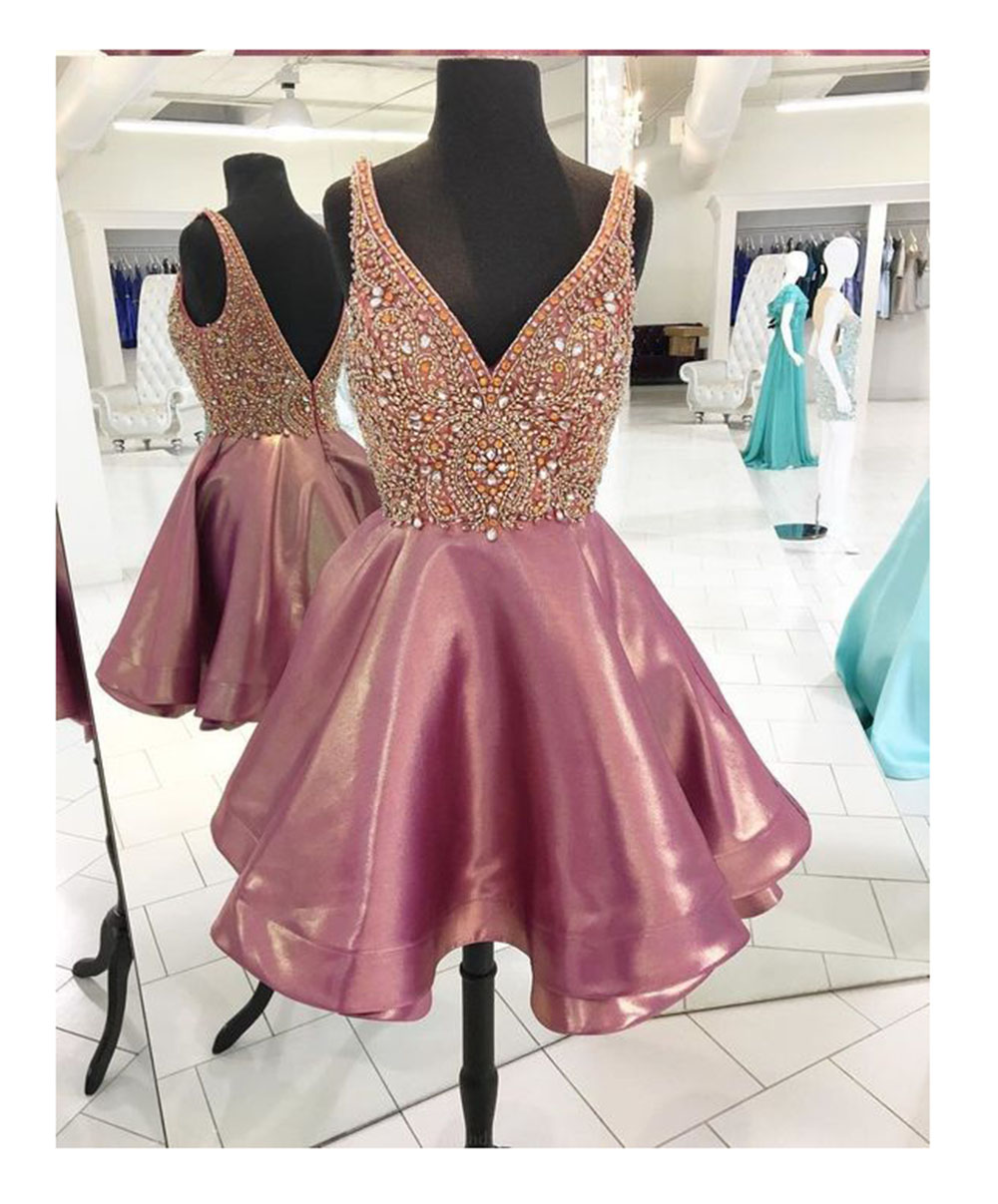 pink Crystals 2018 A-line Cocktail Prom Dresses Rachel Allan deep V-neck Beaded Hollow Grey zipper back elegant Homecoming Dress, Light purple
pink Crystals 2018 A-line Cocktail Prom Dresses Rachel Allan deep V-neck Beaded Hollow Grey zipper back elegant Homecoming Dress, Light purple