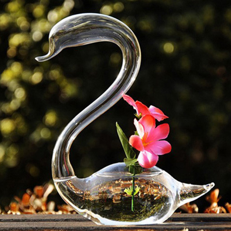 OnnPnnQ Swan Glass Floor Vase Decoration Home Glass Terrarium Vase for Wedding Decoration Flower Vases Decoratives for Homes