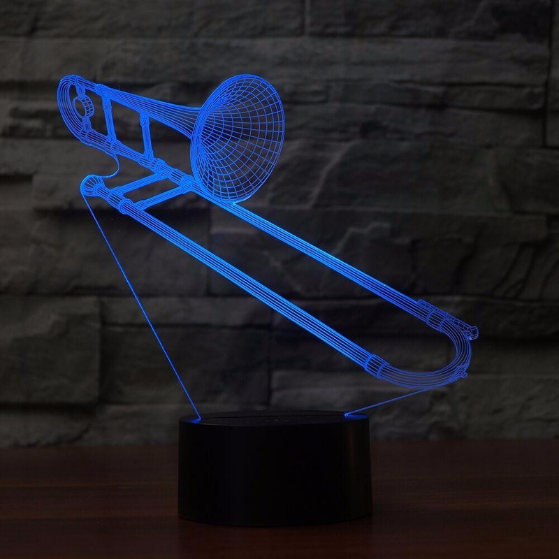 3D Trombone Shape NightLight Color Changing USB Table Lamp Visual LED Sleep Lighting Luminaria Musical Instruments Light Fixture