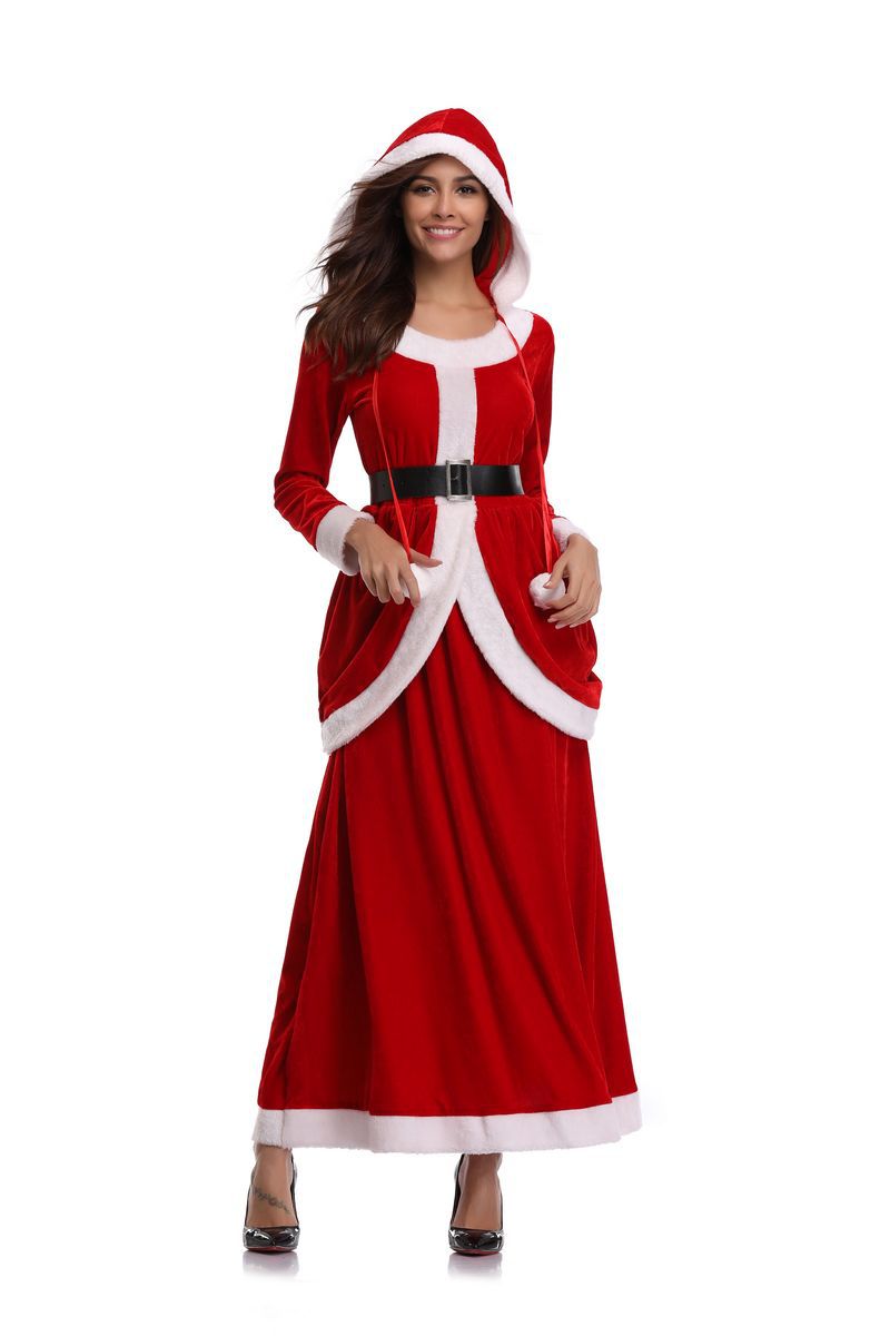 2018 Winter Dresses Christmas Party Cosplay Red Jewel Neck Long Sleeves Ankle Length Costume With Belt In Stock