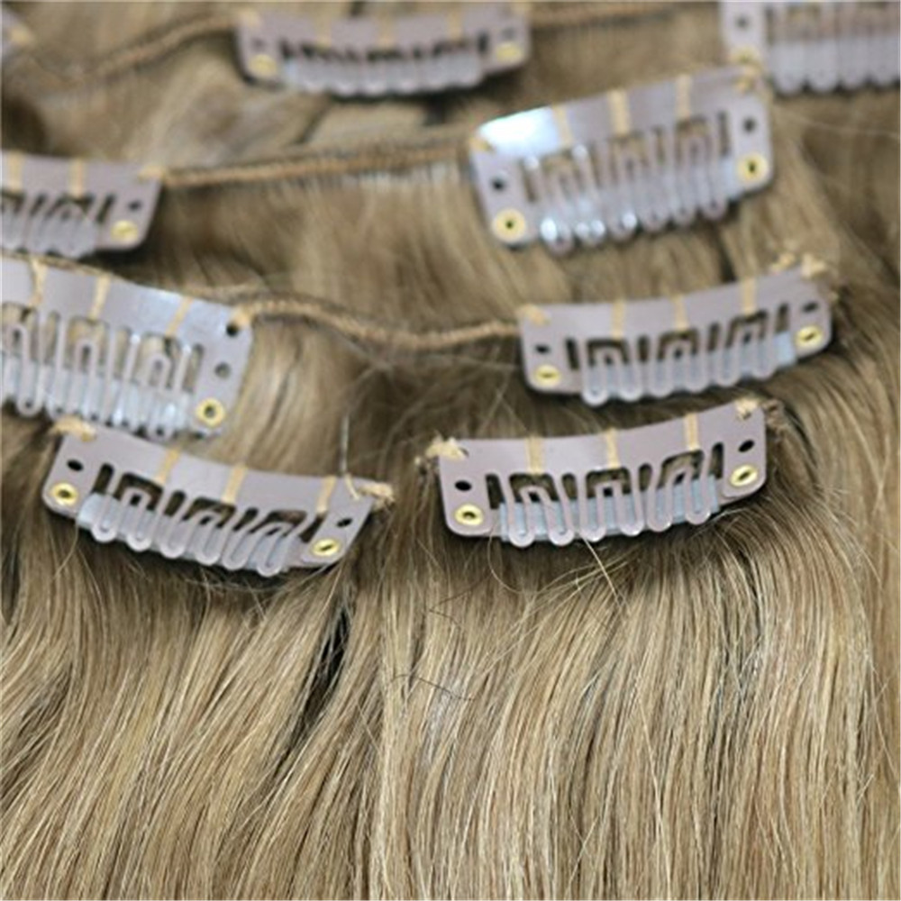 Clip in Hair Extensions Balayage Ombre Color #8 Light Brown Fading to #613 Blonde Remy Real Human Hair Clip On Weave 7Pcs 120g