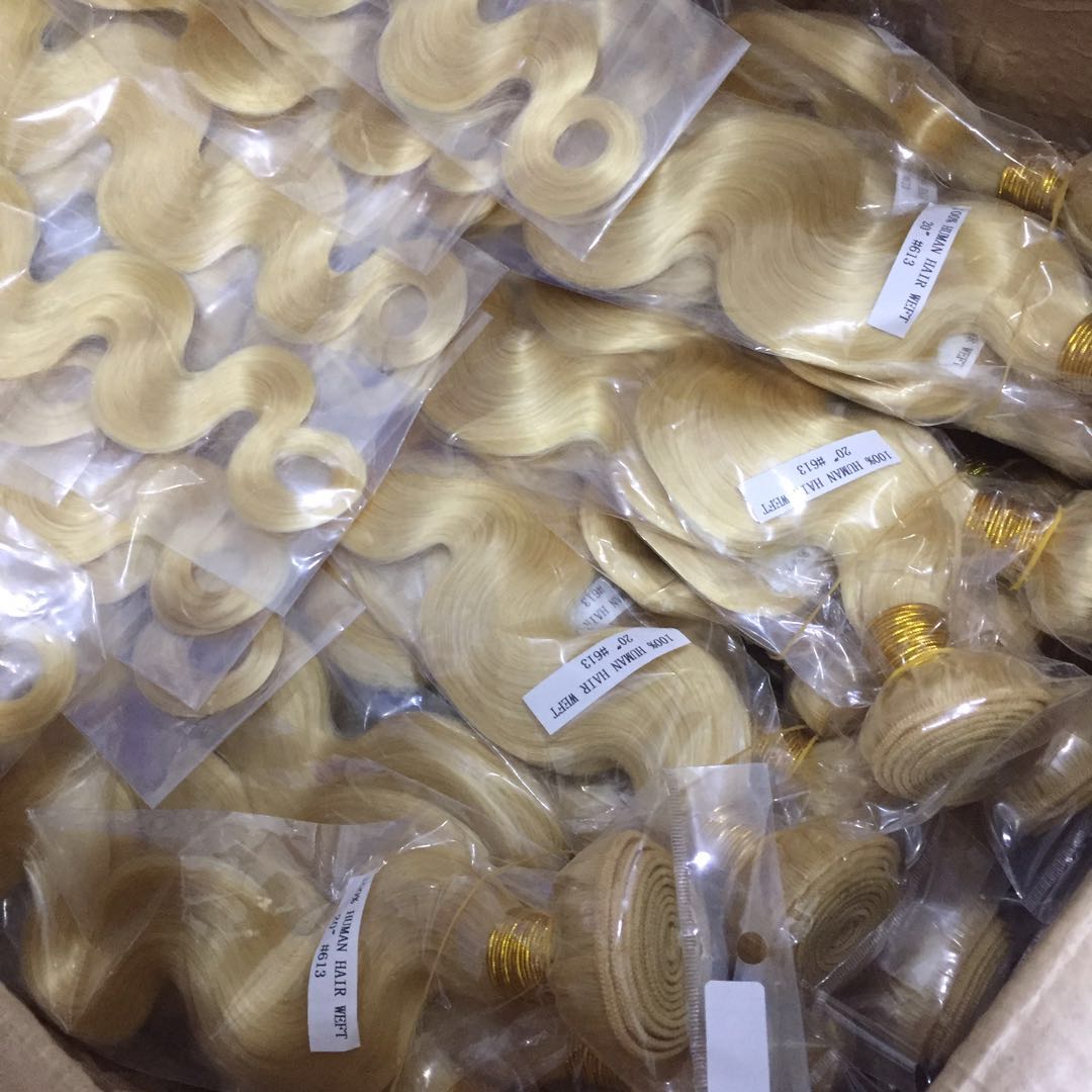 Big Stock#613 Bleached Blonde Hair Weaves Brazilian Body Wave Human Hair Wefts Remy Hair Bundles 100gram Per Piece